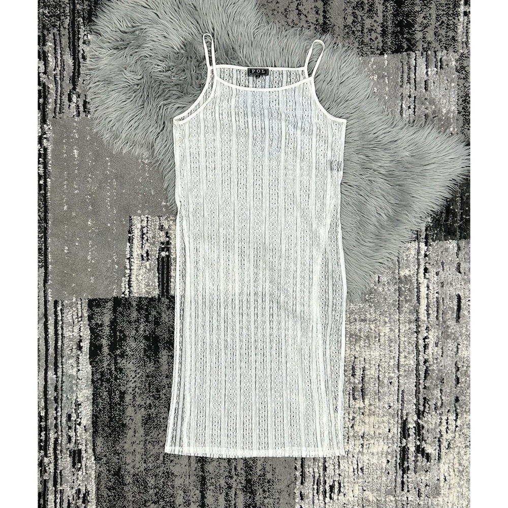 POL Womens White Lace‎ High Slit Tank Dress Coverup Size Small
